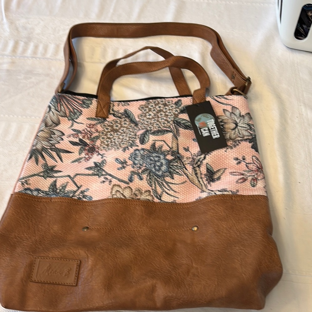 **NWT** Mona B Floral Tan Leather Women's Bag